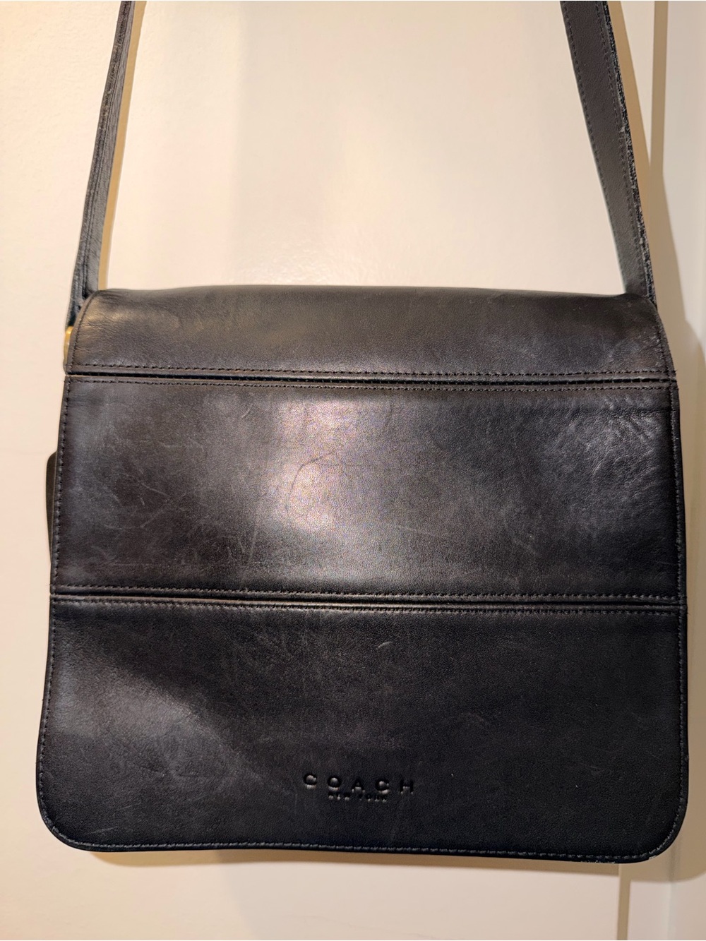 Coach 1998 Black Leather Messenger Crossbody Bag